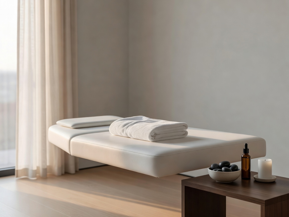 Modern spa treatment room with massage table