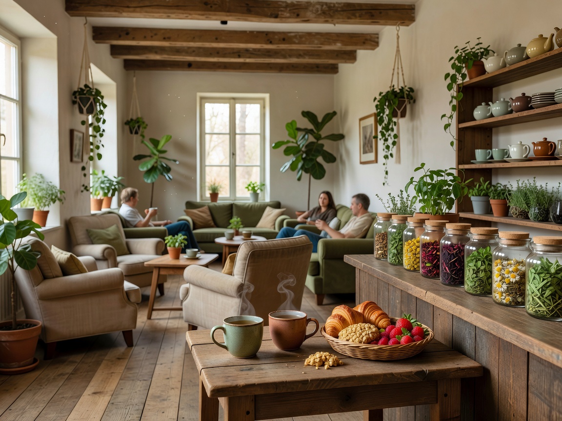 Relaxing cafe space serving herbal teas and light snacks